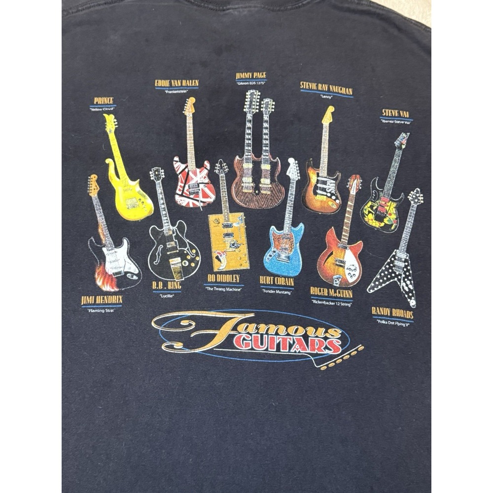 Vintage 90s Famous Guitars Tee shirt L Cobain Steve Vai Jimmy Page rock prince